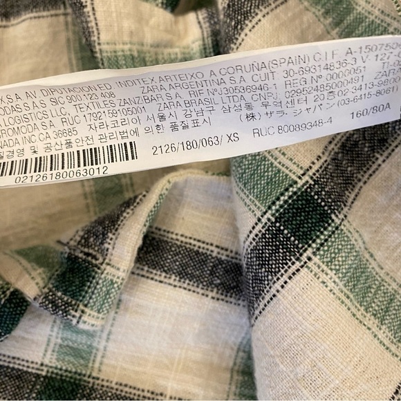 Zara || Plaid Overshirt Shacket Oversized Cream Green XS - Picture 8 of 9